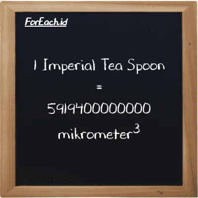 1 Imperial Tea Spoon setara dengan 5919400000000 mikrometer<sup>3</sup> (1 imp tsp setara dengan 5919400000000 µm<sup>3</sup>)