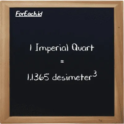 1 Imperial Quart setara dengan 1.1365 desimeter<sup>3</sup> (1 imp qt setara dengan 1.1365 dm<sup>3</sup>)