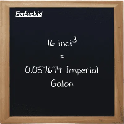 16 inci<sup>3</sup> setara dengan 0.057674 Imperial Galon (16 in<sup>3</sup> setara dengan 0.057674 imp gal)
