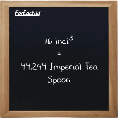 16 inci<sup>3</sup> setara dengan 44.294 Imperial Tea Spoon (16 in<sup>3</sup> setara dengan 44.294 imp tsp)