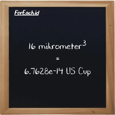 16 mikrometer<sup>3</sup> setara dengan 6.7628e-14 US Cup (16 µm<sup>3</sup> setara dengan 6.7628e-14 c)