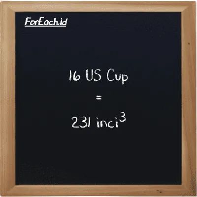 16 US Cup setara dengan 231 inci<sup>3</sup> (16 c setara dengan 231 in<sup>3</sup>)