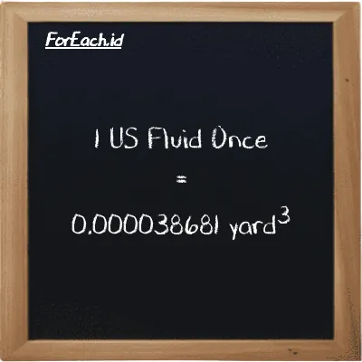 1 US Fluid Once setara dengan 0.000038681 yard<sup>3</sup> (1 fl oz setara dengan 0.000038681 yd<sup>3</sup>)