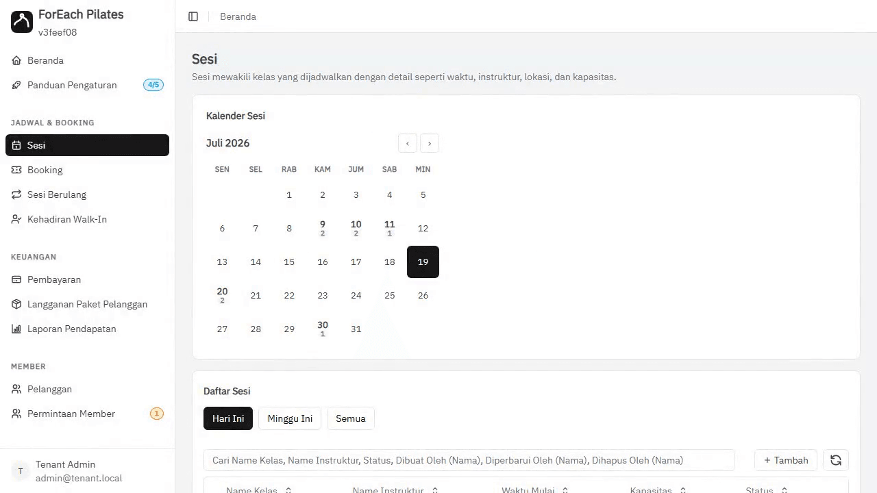 Video: booking and session schedule in the admin dashboard